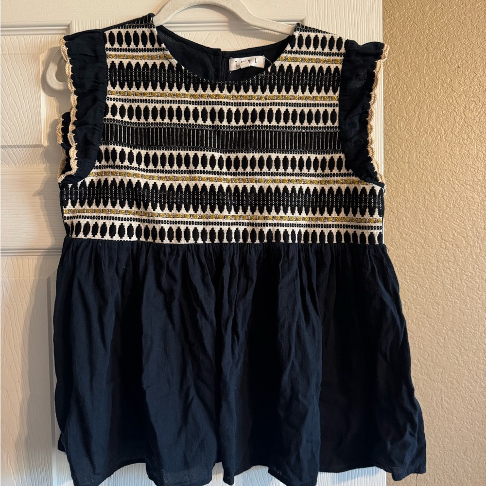 THML Black and Cream Textured Blouse